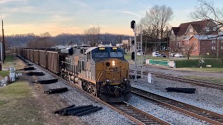 Trains Passing On Giant RR Viaduct BIG Coal Train With DPU amp Loaded Grain Train Wells Fargo Engine [upl. by Renrut]