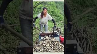 Quick and easy portable firewood chipper process craftsman shorts [upl. by Krusche730]