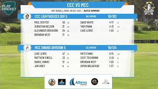 CCC Lighthouses DIV 5 v MCC Swans DIV5 One Day SemiFinal [upl. by Meuser322]