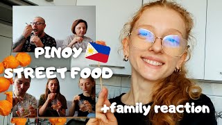 FAMILY eating FILIPINO KWEKKWEK and NILAGANG MANI for the FIRST TIME 🇵🇭 [upl. by Lliw926]