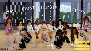 AUDITIONS First step of auditions 2024  BORA Labels  Roblox Kpop [upl. by Yddeg]