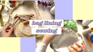 Sewing lining to a straw bag خياطة [upl. by Ahtibat]