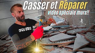 🔨🔨CASSER ET RÉPARER DES MURSRÉNOVATION DE SALLE DE BAIN PARTIE 1 [upl. by Albina]