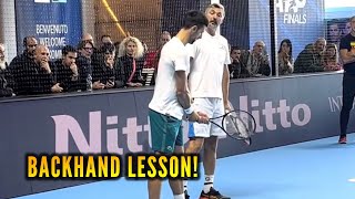 Novak Djokovic and Goran Ivanisevic LESSON on BACKHAND RETURN [upl. by Eonak]