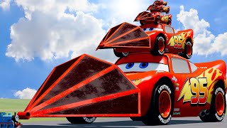 Big amp Small Ram Plow Lightning McQueen VS Thomas the Tank Engine Train VS Pixar Cars  BeamNGdrive [upl. by Milson455]