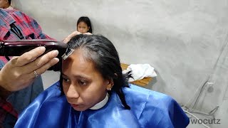 Beautiful model shaves off all her hair at barbershop [upl. by Harlen463]