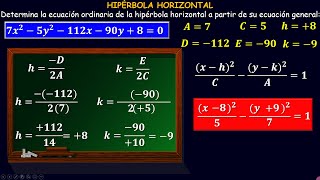 HIPÉRBOLA HORIZONTAL CON CENTRO FUERA DEL ORIGEN ECORDINARIA A PARTIR DE ECGENERAL EJEMPLO 2 [upl. by Macnair]