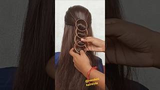 Creative hair style  using your bangal  hair hack  short hair video  bangles hair design💚 [upl. by Arocal]