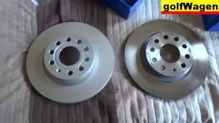 VW Golf 5  ATE brake disc brake pads visual comparise with Remsa unboxing [upl. by Nylirrej424]