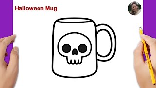 How to draw a Halloween mug easy  Halloween Drawing [upl. by Holmen]