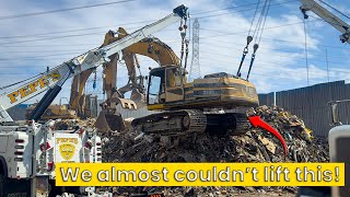 80000lb Excavator Stuck on Giant Landfill Full Recovery [upl. by Aicirt]