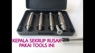 Cara mudah buka baut sekrup rusak screw bolt extractor hand tap drill bit set [upl. by Colvin]