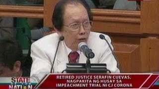 SONA Retired Justice Serafin Cuevas nagpakita ng husay sa Impeachment Trial ni CJ Corona [upl. by Aynos]