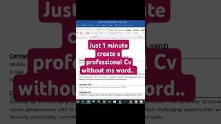 Create a professional Cv without ms word super shorts youtubeshorts tips [upl. by Omer]