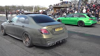 Sportcars DRAG RACING 800HP BRABUS E63S F12 Novitec ABT RS6 Milltek Armytrix RS3 900HP Huracan [upl. by Yanahs]