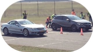 Drag Race MercedesBenz SL55AMG Vs MercedesAMG A45 Petronas 2015 World Champion Edition [upl. by Adnamor266]