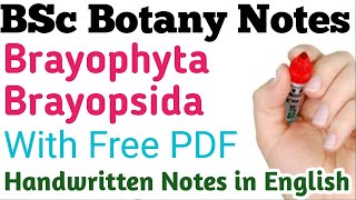 Brayophyta Brayopsida  BSc Botany Handwritten Notes in English with Free Pdf [upl. by Nedak]