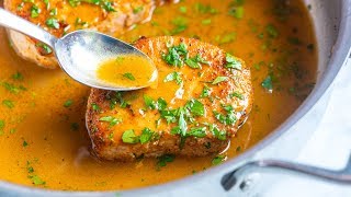 The Best Juicy Skillet Pork Chops Recipe [upl. by Aneger]