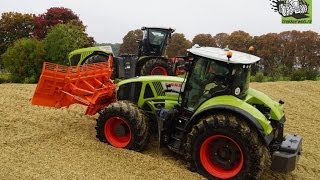 Claas Xerion 5000 en Claas Axion 950 op de maiskuil Trekkerweb [upl. by Eelah]