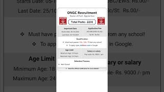 ONGC Recruitment 2024  ONGC New Vacancy 2024 Government Jobs 2024 govtjobs [upl. by Benia]