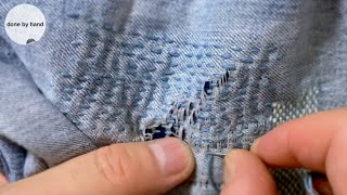 jeans repair sashiko stitching sashiko boro tutorial how to fix holes in jeans [upl. by Muhan903]