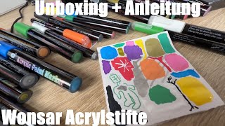 Acrylstifte Marker Stifte 12 Farben Wasserfest Acrylstifte für Steine Bemalen Unboxing amp Anleitung [upl. by Yehs]