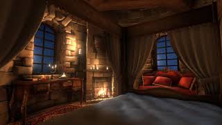 Rain Thunderstorm amp Fireplace Sounds for 12 hours in this Cozy Place  Sleep Study Meditation [upl. by Alfy807]