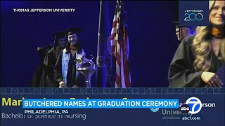 Announcer flubs common student names at Thomas Jefferson U graduation [upl. by Ttenrag351]