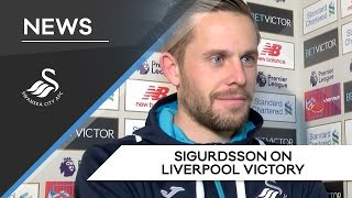 Swans TV  Reaction Gylfi Sigurdsson on Liverpool victory [upl. by Oiramd]