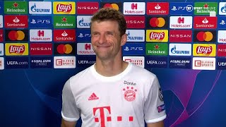 quotIts a bit specialquot Thomas Muller reacts to Bayern thrashing Barca 82 [upl. by Eanej]