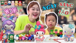 Một Ngày Chỉ Tô Tượng Và Làm Tranh Cát Của Mẹ Hà Hà Hí Và Em Mint Vy I Hà Hà Hí Vlog [upl. by Ennayrb]