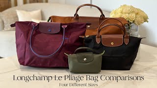 Longchamp Le Pliage Bag Comparisons Four Different Sizes [upl. by Oca802]