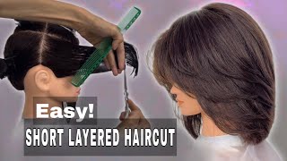 Easy SHORT LAYERED HAIRCUT TUTORIAL [upl. by Pillow]