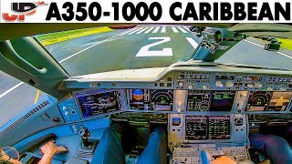 Airbus A3501000 Cockpit Takeoff from the Caribbean  Air Caraibes A350XWB [upl. by Adelaide]