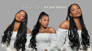 DIY Box Braids With Curly Ends amp How To Style Them Ft Freetress French [upl. by Marquardt579]