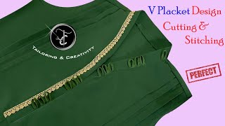 v placket neck design with collar  very easy v placket collar neck design cutting and stitching [upl. by Eibbob320]