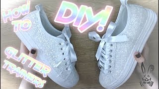 Simple Easy DIY White Glitter Trainers Plimsolls How to Make Wedding Shoes Pumps Elusive Rabbit [upl. by Marigolde240]