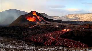 Reykjanes eruption 2021 slow timelapse April 4 05h00 to 09h30 mbl webcam [upl. by Arraic]