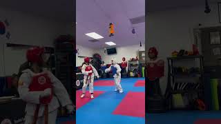 Sparring against a junior blackbelt juniorblackbelt greenbelt taekwondo taekwondogirl [upl. by Yttocs]