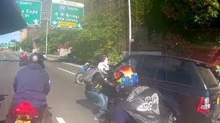 Motorcyclists fight with SUV driver caught on camera [upl. by Egrog]