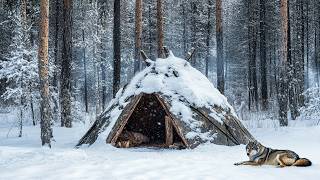 SNOW CAMPING WITH MY HOT TENT and MY HUSKY [upl. by Akemed]