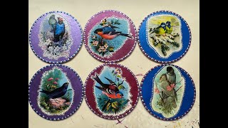 Decoupage birds Mandala Dot Art Coasters [upl. by Vtehsta]