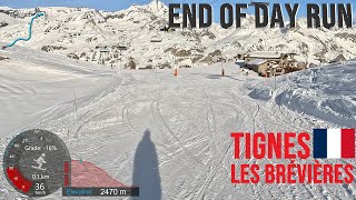 4K Skiing Tignes 1550 End of Day Run to Les Brévières from Aiguille Rouge France GoPro HERO11 [upl. by Avictor]