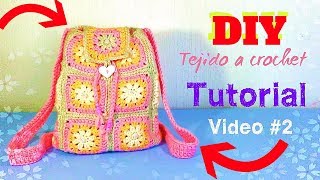 MOCHILA TEJIDA A CROCHET PASO A PASO CON CUADROS GRANNY VIDEO 2 [upl. by Attenehs26]