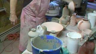 SIMON LEACH  Glazing assorted pots in Shino pitchers vases bowls etc [upl. by Jammin]