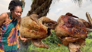 African Village Life  Smoking HUGE Chicken in the Wilderness  Ghana West Africa [upl. by Issi]