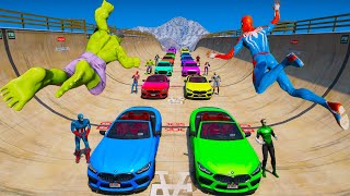 Cars Bicycles and SUVs GTA V MODS Double Challenge Spiderman and Heroes BaseJumping [upl. by Veedis]