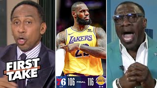 FIRST TAKE  Stephen A on LeBron has tripledouble as Lakers showed title potential in win vs 76ers [upl. by Seugram]