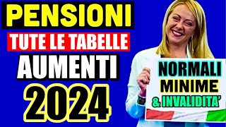 🔴 PENSIONI AUMENTI 2024 👉 TUTTE LE TABELLE UFFICIALI per NORMALI MINIME E INVALIDITÀ LE CIFRE 💰 [upl. by Abdul]