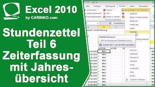 Stundenzettel Zeiterfassung Jahresübersicht in Excel erstellen Teil 6  carinkocom [upl. by Minne]